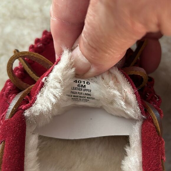 Minnetonka Red Suede Moccasins - Picture 6 of 6